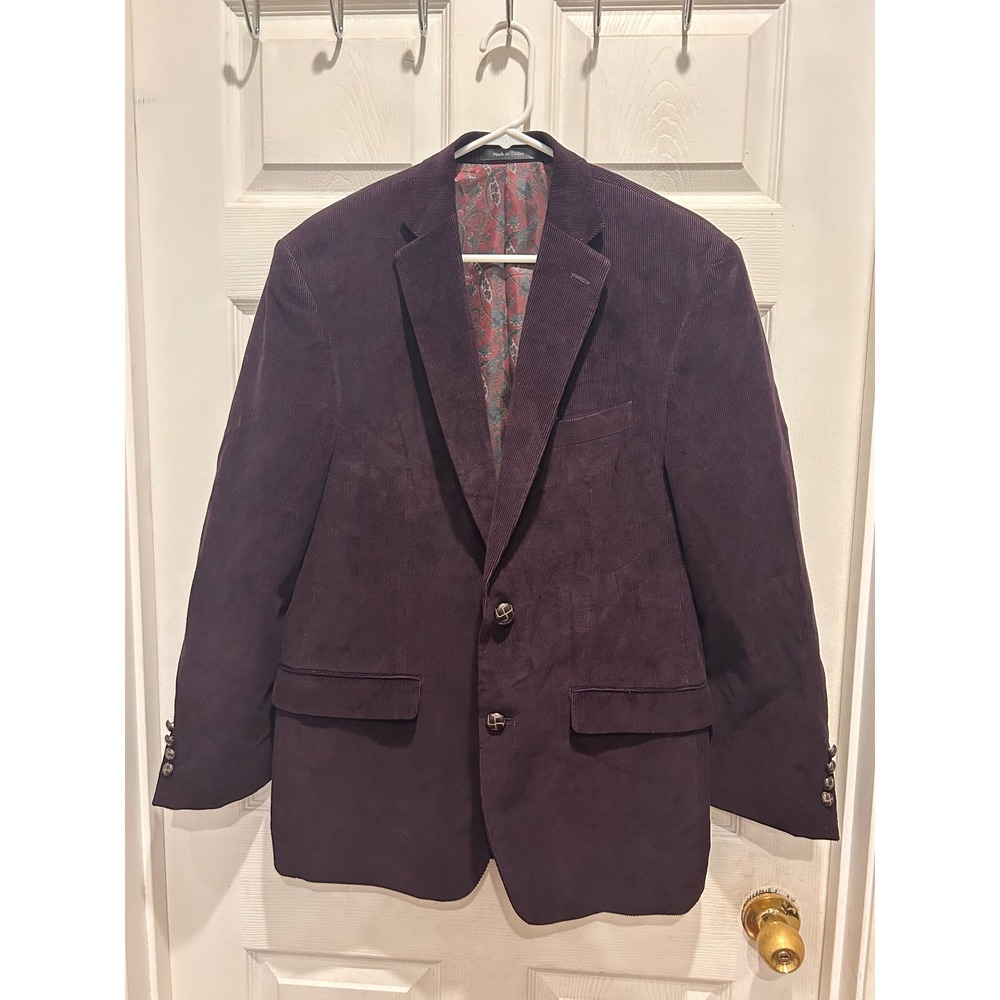 Lauren Ralph Lauren Mens 41R Purple Corduroy Blazer Jacket Paisley Lining Cotton